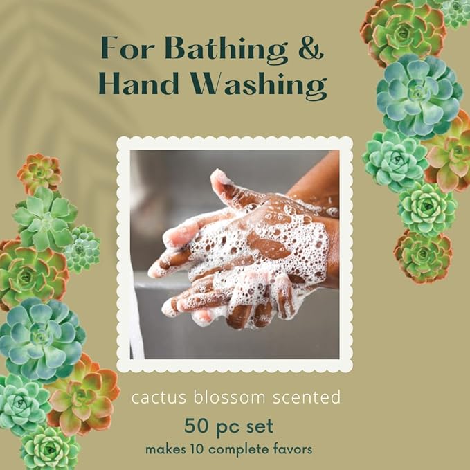 DIY Succulent Shaped Soap Favor Kit – 20 Green Cactus Blossom Scented Soaps with 10 Thank You Stickers, 10 Clear Cello Bags, and White Ribbons – Perfect for Baby Showers, Bridal Showers, Wedding