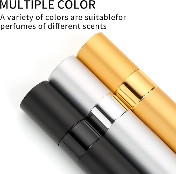 Perfume Travel Refillable Atomizer 8ML (3PCS) - Empty Cologne Spray Bottle, Portable & Leakproof Sprayer for Travel (Black, golden, Silver)