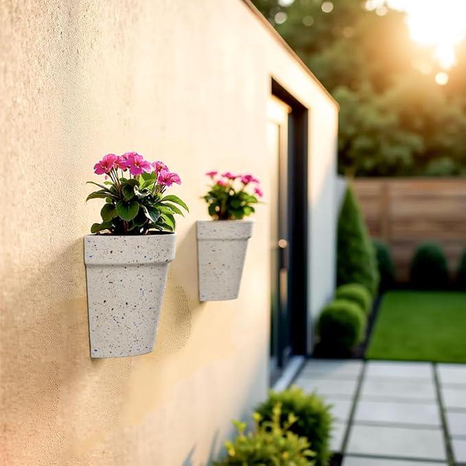 Asnext 2 Pack Plastic Wall Planter for Indoor Plants, 7.5 Inch Hanging Wall Planter Pots, Wall Mounted Succulent Planters (Speckled White)
