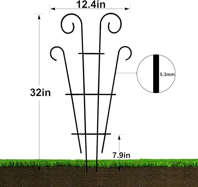 Mklsit 4 Pack 32'' Wave Shape Black Metal Garden Trellis for Climbing Plants, Indoor/Outdoor Potted Plants, House Plants, Vines, Roses, Vegetables