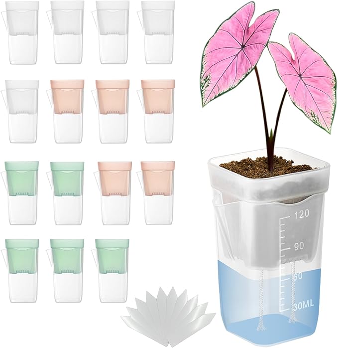 15 Pack 2 inch small self watering pots for indoor plants,semi hydroponic pots for leca and pon,clear plastic plant pot for propagation,seedling,cutting and African violet (muti-color, 2 inch)
