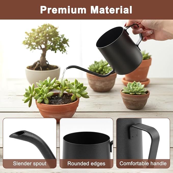 Watering Can for Indoor Plants, 12 oz / 350 ml Mini Plant Waterer, Stainless Steel Watering Can with Long Spout for House Plants, Succulents and Garden Decorative, Gentle Flow & No Spills