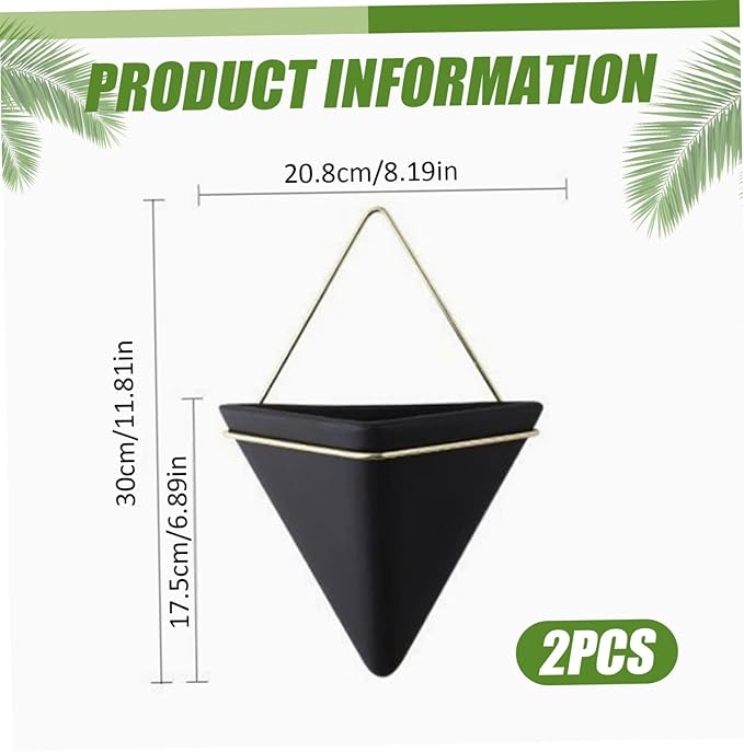 2Pcs Wall Planter for Indoor Plants, Ceramic Hanging Wall Planter with Metal Frame Geometric Decor for Air Plant Mini Cactus Faux Plants, Décor de pelouse