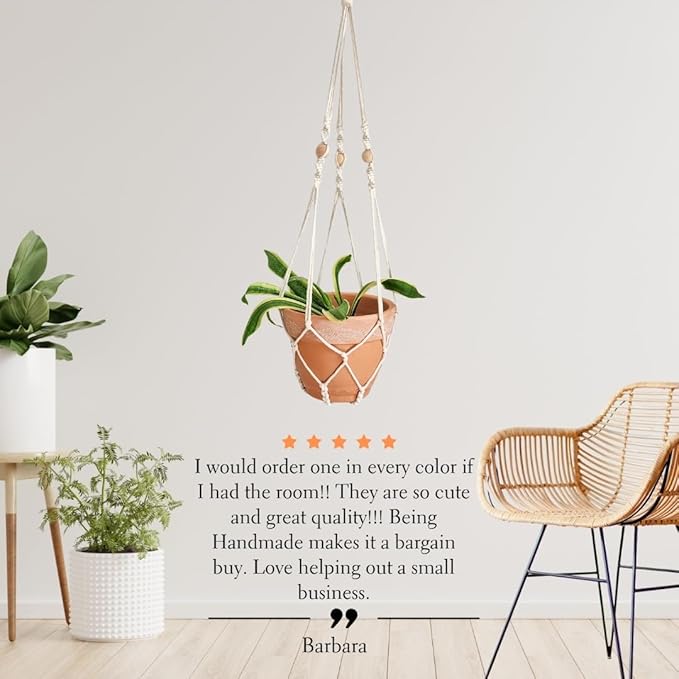 Macrame plant hanger 3ft beaded plant hanger for pots 4-8” for live plants indoor and outdoor decor hanging plant holder Boho décor Plant stand indoor Hanging planter for plant pots (Vanilla White)