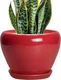 Ceramicfor Ceramic Planter for Indoor Plants 8 Inch - Ceramic Plant Pot with Drainage Hole and Saucer, Glaze Round Decorative Modern Flower Pot, Housewarming Gift, Home Room Office Decor, Red