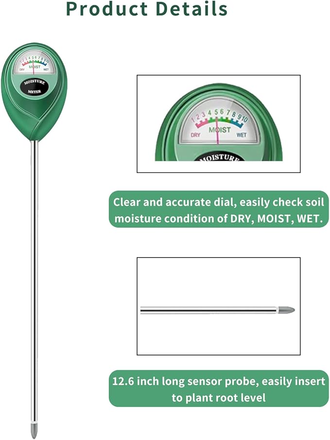Censinda Soil Moisture Meter, 2 Pack Long Probe Soil Moisture Monitor for House Plants, Soil Hygrometer Moisture Sensor for Indoor & Outdoor, Garden, Farm, Lawn Plant Care, No Battery Needed(Green)