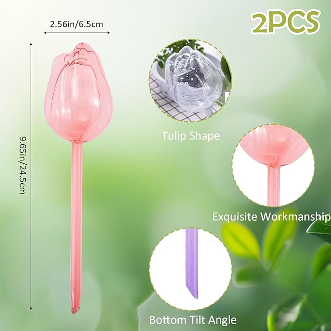 Creative Flower-Shaped Self Watering Globes for Indoor Outdoor Plants – 2"x2"x5" PVC Automatic Drip Irrigation Bulbs for Vacation – Cute Lazy Watering System for Garden & Home Decor (Champagne)