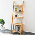 Maydear Bamboo Ladder Shelf Bookcase, 5-Tier Leaning Bookshelf Free Standing Organizer Storage Shelves for Living Room, Bedroom, Kitchen, Home Office, Balcony, Natural Wood | Bookcase, Living Room, Bedroom, Kitchen, Home Office