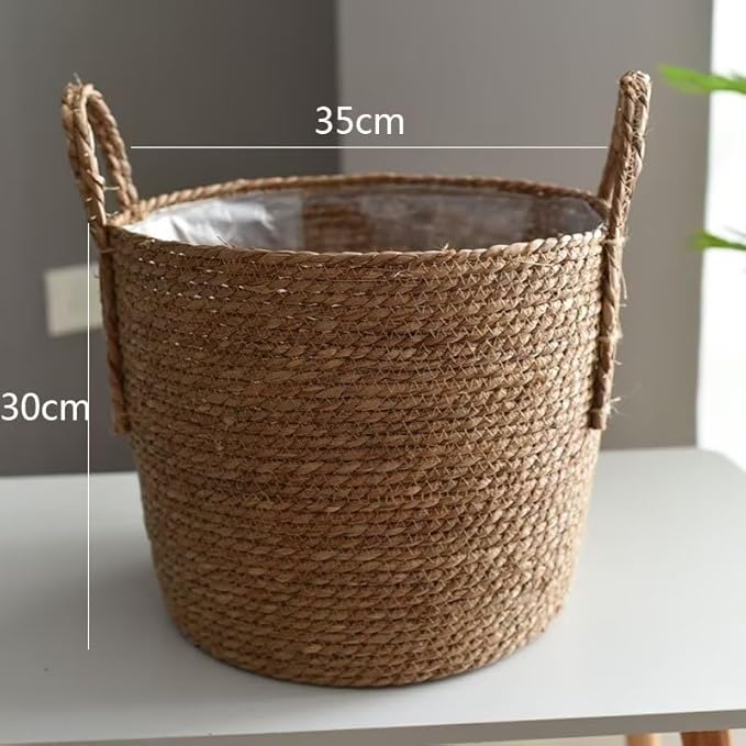 Kerio Seagrass Planter Basket Straw Plant Basket Woven Flower Plant Pot Plant Containers with Plastic Liner for Indoor Plants Laundry Room 13.8Inch
