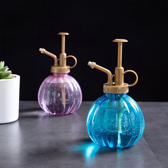 350ML Plant Mister Flower Water Spray Bottle Can Pot|Vintage Pumpkin Style Decorative Glass Plant Atomizer Watering Can Pot with Top Pump for Indoor Potted Terrariums Flowers,Hairdressing Sprayer