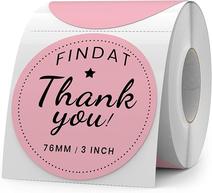Pink Round Thermal Labels 3 Inch Vinyl Circle Waterproof Direct Printer Sticker Self-Adhesive Perforated Name Tag for Logo DIY QR Design Office Address 500 PCS