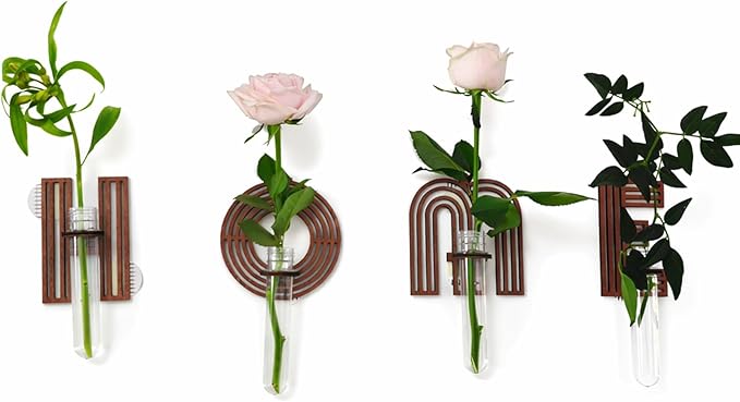 Home Letter Wall Propagation Planters Test Tubes Wall Decor for Hanging Plants Clear Water Plant Vase Brown Wood Water Propagation Station 4 Pack