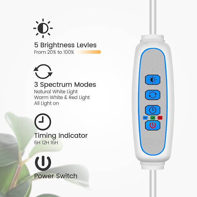 Garpsen Floor Plant Light, Full Spectrum 252 LEDs Grow Light for Indoor Plants with Base, 3 Color Modes & 5 Dimmable, Timer 6/12/16H Grow Lamp with 67''Height Adjustable, 3-Head-White