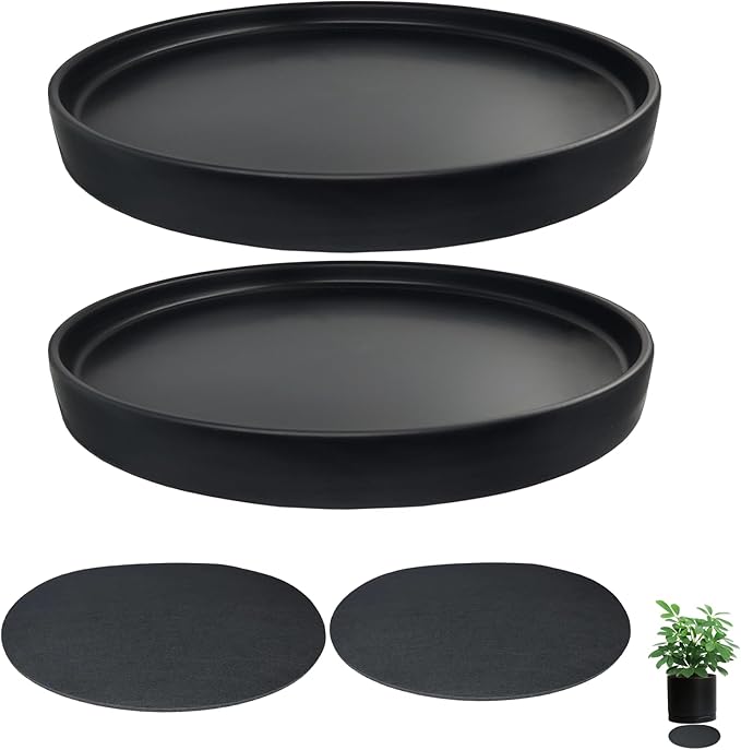 Yukfona Ceramic Plant Saucer Pot Tray 2 pack-12 Inch, Planter Saucers 4 5 6 7 8 9 10 11 12 Inch for Indoors Outdoor, Durable Sturdy Flower Drainage Tray for Glazed Pots Base (12.5 Inch-2-Black)