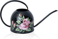 MOYEE Small Black Metal Long Spout Watering Can Outdoor Indoor Spray Bottle for Plants Hand Drawn Patterns,1/2 Gallon Plant Mister Durable Metal Structure Lawn Garden Watering Equipment
