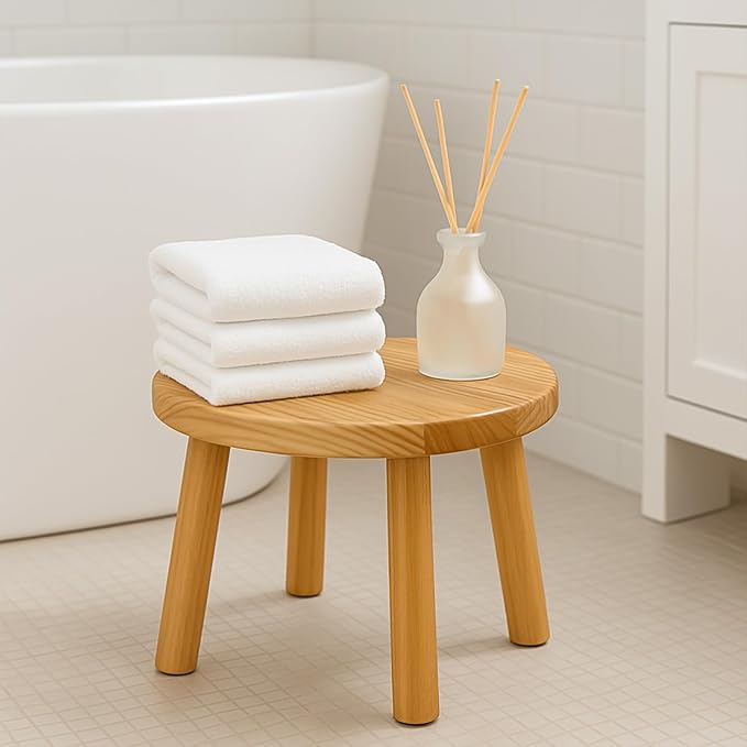 Solid Wood Step Stool for Kids & Adults - Multi-Use Toddler Wooden Stool for Bathroom, Playroom, Living Room,Sturdy 4-Leg Design with Non-Slip Pads,Easy Clean Surface,Easy Assembly (Natural)