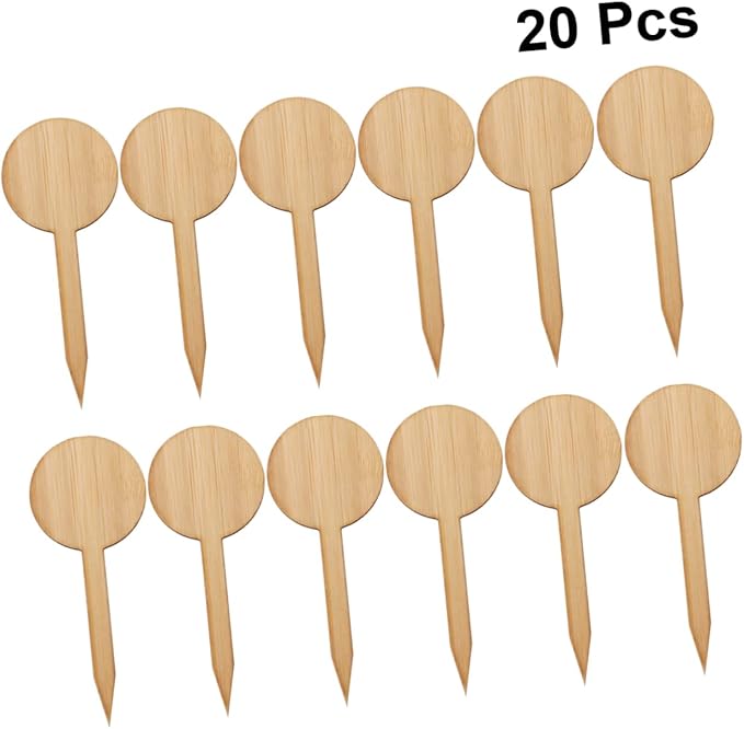 Kisangel 40pcs Miniature Plant Labels t Shape Plaque Ornaments for Gardening Easy Insertion Decorative Sign Round Design for Nursery Use