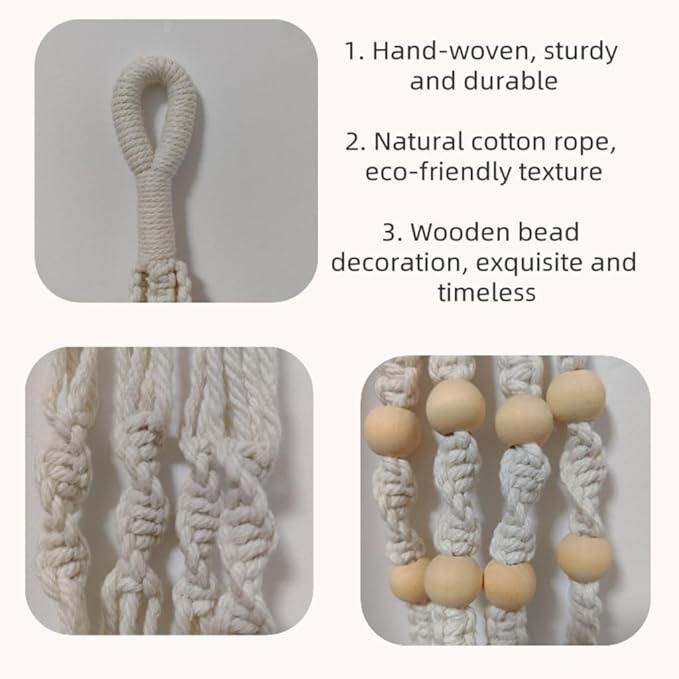 Macrame Plant Hanger for 4-12 Inch Pot Indoor Crochet Hanging Plant Holder Outdoor Boho Home Decor Basket wall Window Rope White Large Long (Ivory)