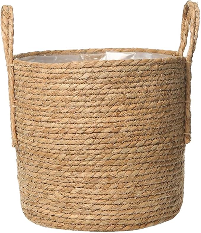 Cabilock Picnic Basket Seagrass Planter Basket Flower Pot Cover Straw Weaving Plant Container Vase Wicker Trash Can Garbage Bin Rattan Storage Organizer Bin Laundry Hamper Plant Pots