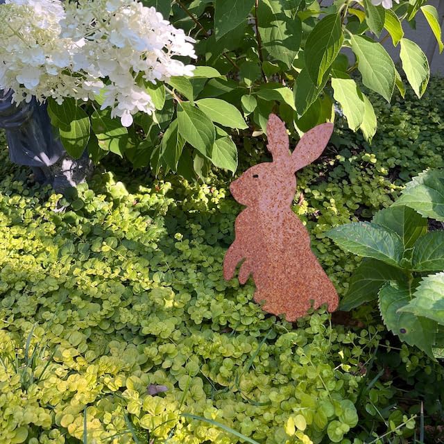 Metal Rabbit Yard Stake, Rustic Rabbit Standing Art, Easter Bunny, Easter Spring Decor, Metal Garden Stake, Metal Yard Art(Rusty,7”x13” /18cm x 32cm)