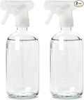MAISONOVO Glass Spray Bottles for Cleaning - 16.9 fl oz Clear x 2 with 16 Labels
