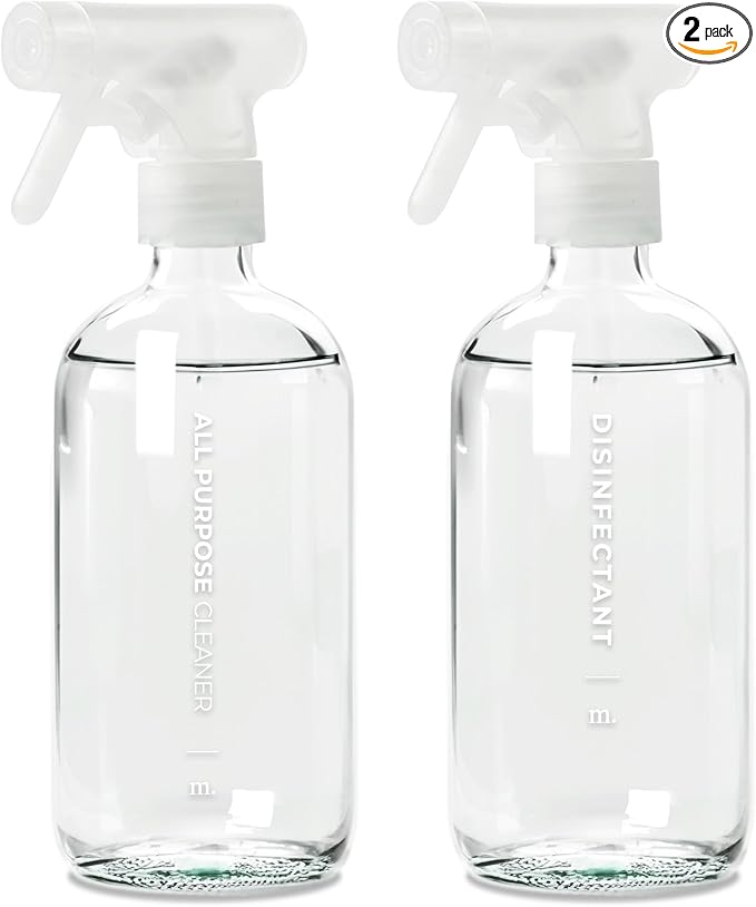 MAISONOVO Glass Spray Bottles for Cleaning - 16.9 fl oz Clear x 2 with 16 Labels