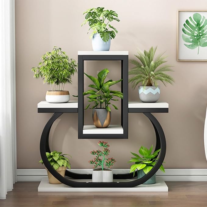 4 Tier Plant Stand Indoor, Multi Layered Iron Flower Pot Racks for Plants Multiple, Large Metal Tall Curved Oval Plant Shelf, Multiple Organizer for Garden Patio Lawn Balcony Office