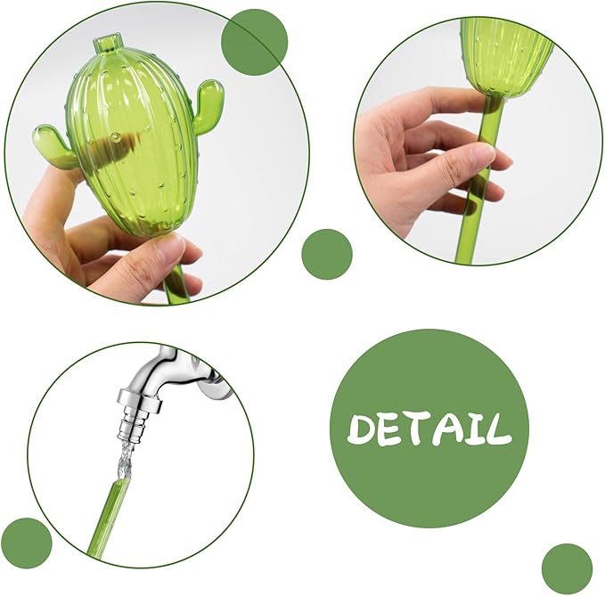 4 PCS Self Watering Spikes Devices, 3.38 oz (100 ml) Small Cactus Shape Plastic Watering Globes for Indoor & Outdoor Plants, Automatic Planter Waterer for Busy Individuals & Travelers (Green, Clear)
