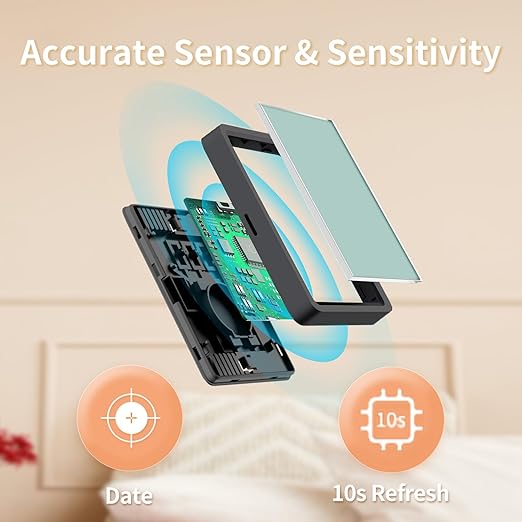 DOOMAY Digital Room Thermometer and Humidity Monitor with Calibration,High Accuracy Sensor Indoor Hygrometer with Date & Clock Desktop Magnet Sticky for Baby Room Greenhouse Guitar(Black)
