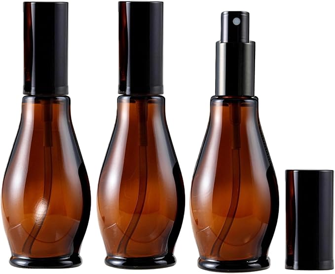 UPSTORE 3PCS Empty Refillable Amber Glass Spray Bottle Jars with Black Cap Cosmetic Vials Sample Packing Storage Containers Fine Mist Sprayer Automizer for Perfume Makeup Water (30ML/1oz)