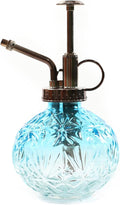 Hniuyun Glass Plant Mister Spray Bottle, 6.5inch Tall Vintage Round Spritzer with Bronze Plastic Top Pump for Watering Your Garden (Blue White Gradient)