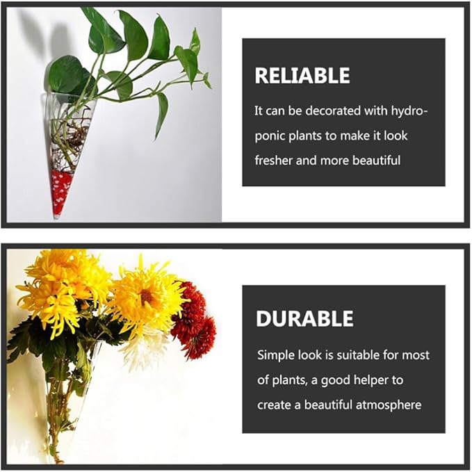 Operitacx 2Pcs Glass Wall Hanging Vases Hydroponic Cone for Succulent Plants Indoor Home Kitchen Wall Mounted Garden Decor