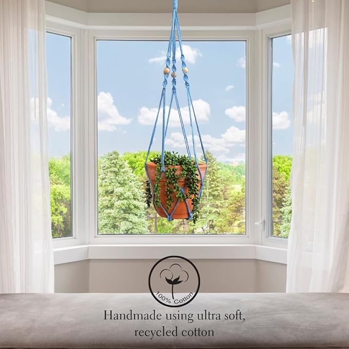 Macrame plant hanger 3ft beaded plant hanger for pots 4-8” for live plants indoor and outdoor decor hanging plant holder Boho décor Plant stand indoor Hanging planter for plant pots (Cloudy Day)