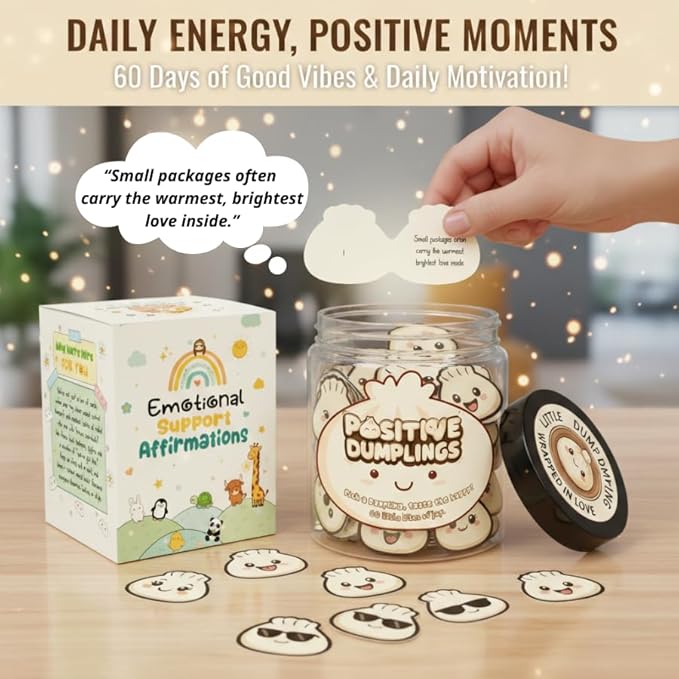Positive Dumpling Jar with 60 Daily Affirmation Cards, Emotional Support Dumpling Decor, Uplifting Gift for Women and Dumpling Lovers, Cute Motivation Jar for Teens, Friends