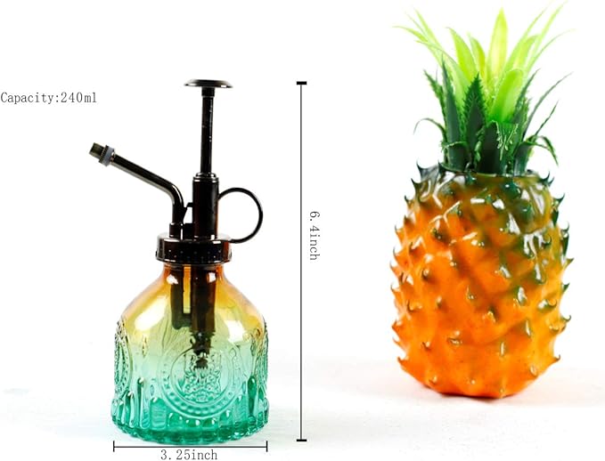 Hniuyun Glass Plant Mister Spray Bottle, 6.4 All Vintage Spritzer, Bronze Plastic Top Pump, Plant Mister Watering Garden Tool (Yellow Green Gradient)