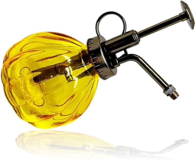 THY COLLECTIBLES Flower Water Spray Bottle Can Pot Plant Mister | Vintage Pumpkin Style Decorative Glass Plant Atomizer Watering Can Pot with Pump for Terrariums Flowers Potted Plants (Yellow)