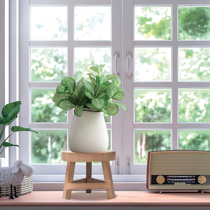Small Plant Stand, 6.7x5.9in Planter Stands for Indoor Plants Wood Potted Rack Wooden Modern Minimalist Solid Acacia Shelf Freestanding Flower Pot Holder Living Room Decor