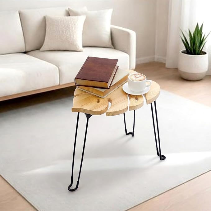 Gerrii Monstera Leaf Small Side Tables Tall Plant Stand Indoor Monstera Leaf End Table Wooden Folding Stool for Large Plants Living Room Bedroom Apartment Balcony Yard Indoor, 15.8" x 12" x 15"