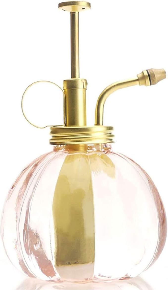 Vintage Style Glass Pumpkin Bottle Sprayer Watering Can Plant Mister with Brass Sprayer Head (Pink)