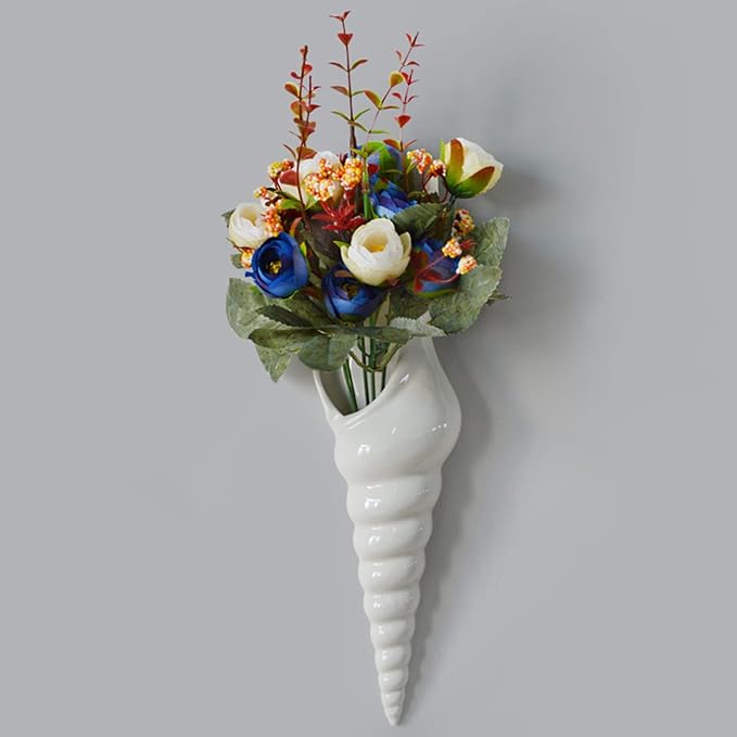Ceramic Hanging Planter Wall Planter Modern Flower Plant Pots Seashell Conch Flower Vase Home Decor Living Room Background Wall Decorated Plants Planter Hanging Planters (B)
