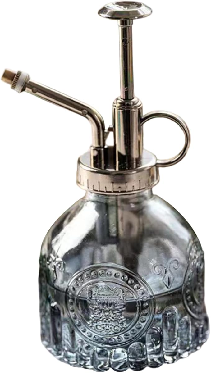 Plant Mister Spray Bottle, Glass Plant Mister 6.30x3.15 Inch Portable Handheld Fine Mist Vintage Embossment with Handle for Indoor Garden