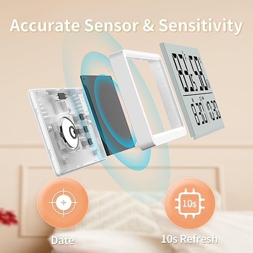 DOOMAY Digital Room Thermometer and Humidity Monitor with Calibration,High Accuracy Sensor Indoor Hygrometer with Date & Clock Desktop Magnet Sticky for Baby Room Greenhouse Guitar(White)