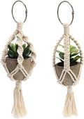 Mini Macrame Plant Hanger, 2 Pcs Plant Holder Car Charm, Handmade Car Rear View Hanging Planter Cotton Rope for Car Home Decorations, 4 Legs, 12 Inch
