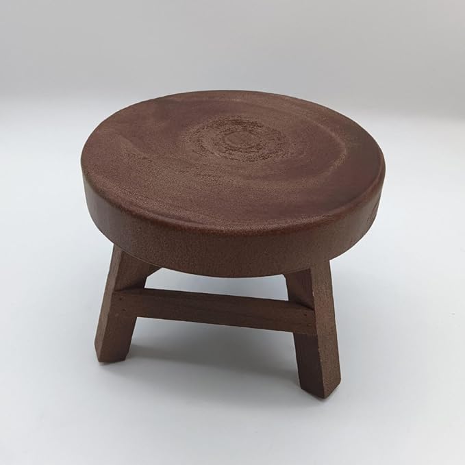 MYCENSE Wooden Stool Plant Stand for Indoor & Outdoor, Sturdy Flower Pot Stands Plants Shelf Potted Rack, Round Footstool, Decoration Racks for Home Office Garden Patio, B Brown 18x15cm