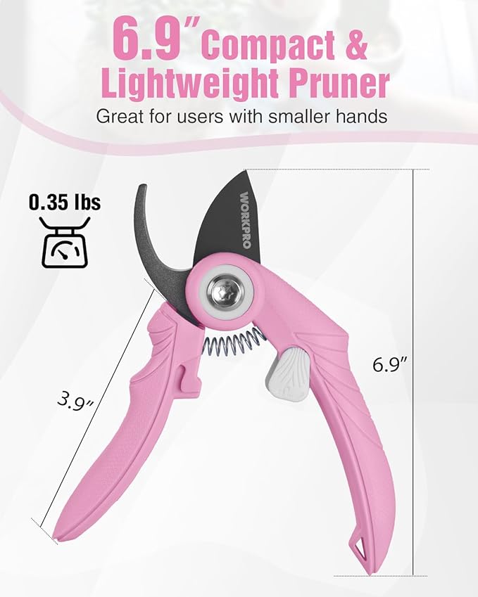 WORKPRO 6.9" Bypass Pruning Shears, Gardening Scissors with Sharp SK5 Steel Blade, Handheld Garden Floral Clippers for Rose, Plants, Flowers, Fruits Tree, Gardening Gifts for Women & Men-Pink Ribbon