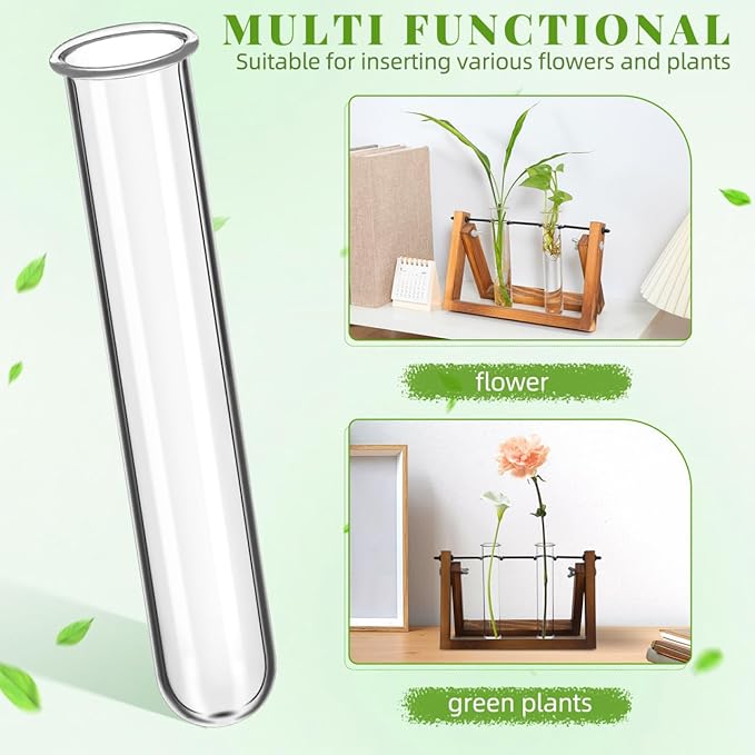 Toddmomy Glass Plant Propagation Tubes, 4Pcs Replacement Clear Test Tubes for Plant Propagation Station, Hydroponic Water Vases for Cuttings Flower Arranging, 5.89in