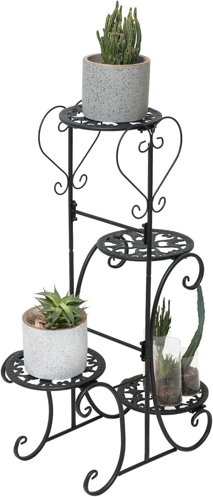 32inch Tall Metal Plant Stand Multi Tiered 4 Tier Multiple Flower Pots Holder Shelf Rack Display Stand Wrought Iron Planter Display Rack Potted Planter Shelves Organizer for Patio Balcony Garden