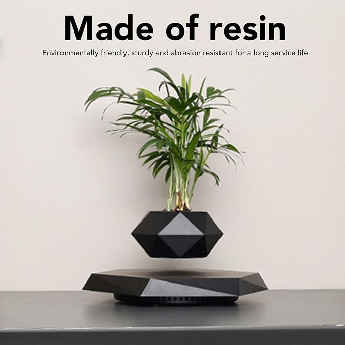 TOPINCN Magnetic Levitating Flower Pot, Resins Floating Plant Pot 360 Degree Rotation Pot Magnetic Levitating Flower Pot Planter for Potted Plant Home Living Room Office Desk Decor