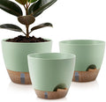 QRRICA Self-Watering Plant Pots with Water Level Indicator, Drainage Holes & Saucers – 12/10/9 Inch Large Plastic Planter Set for Indoor & Outdoor Plants (Green)