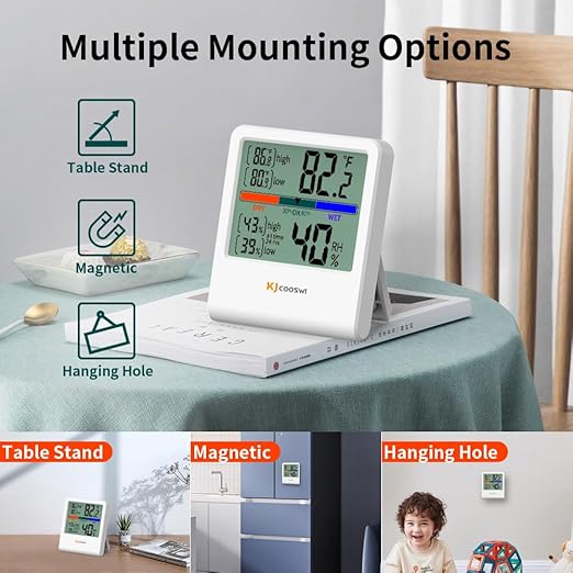 Digital Thermometer Hygrometer, Indoor Wall Thermometer Humidity Indoor with High Accuracy, Suitable for Greenhouse, Home and Office, AAA Battery (White)